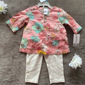 NWT Carter’s Baby Girl 3-Piece Floral Vest Set – Size 6 Months – Pink/Grey/Blue